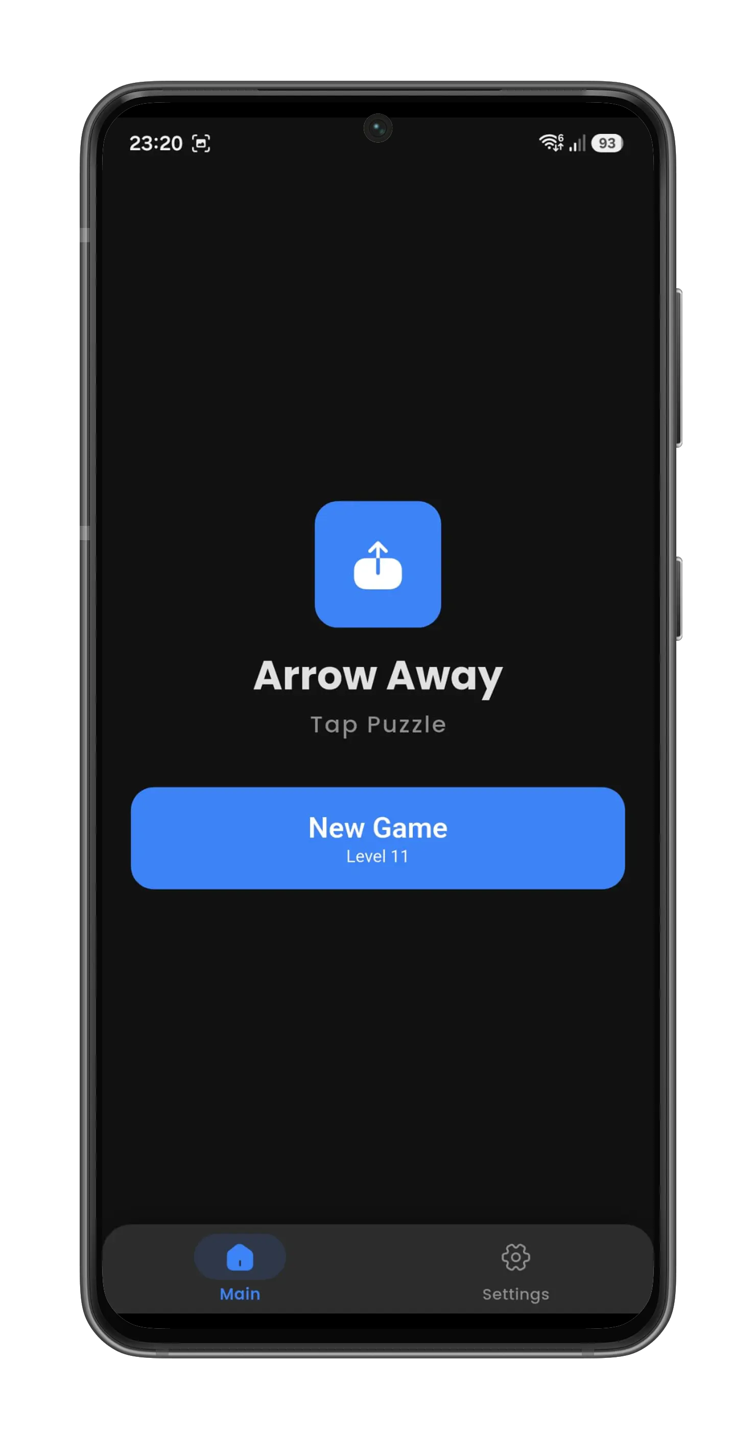 The Arrow Away home screen on a phone: the game icon, the name Arrow Away with the subtitle Tap Puzzle, and a large button reading New Game, Level 11.